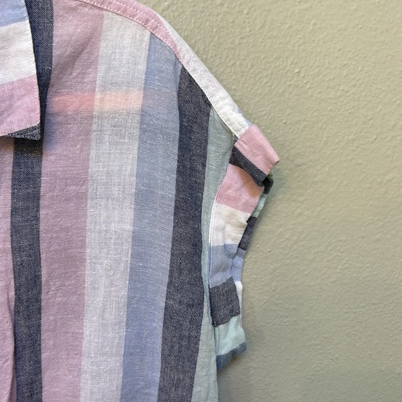 Anthropologie Sanctuary Linen Blend Striped Short Sleeve Tie Front Top, medium - Picture 4 of 7